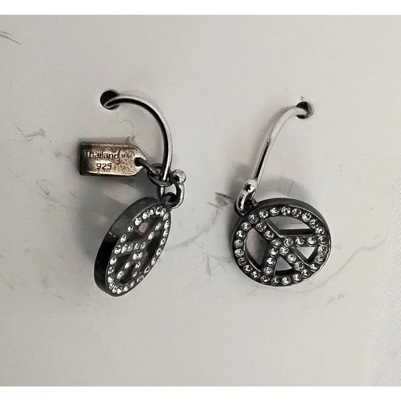 Coach Earrings Peace Sign .925 Sterling Silver Rhinestone #W4265 - Picture 6 of 10